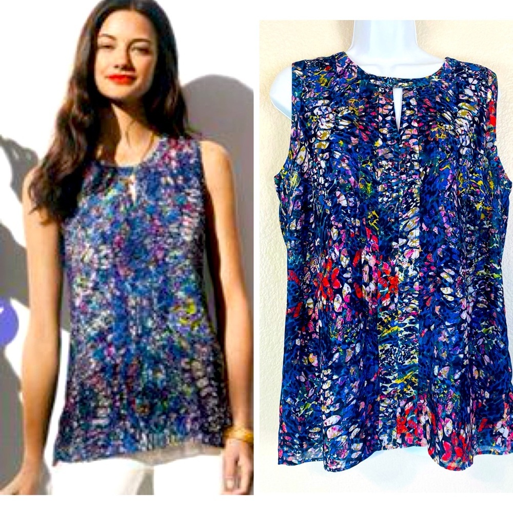 CAbi Stain Glass Keyhole Sleeveless Blouse Size M